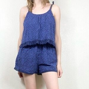 Aerie Navy Blue Floral Layered Playsuit Romper Lace Floral size XS Lace Trim